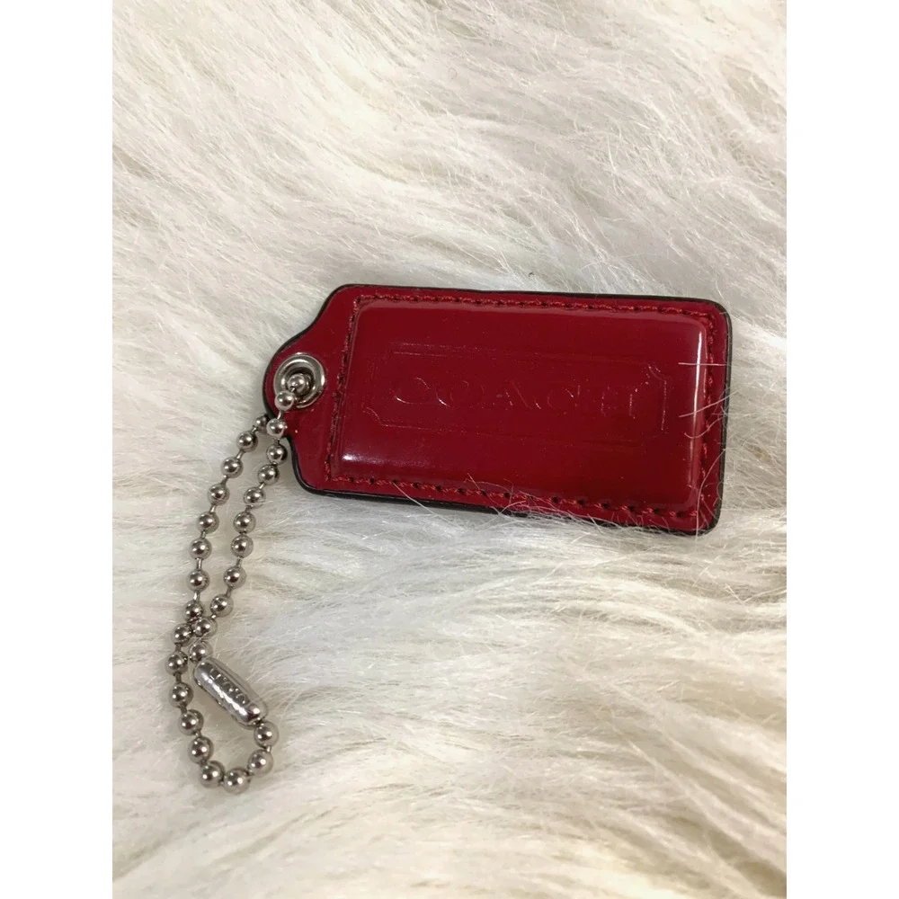 COACH Berry Red Patent Leather Lozenge Hang Tag Purse Charm 2.5